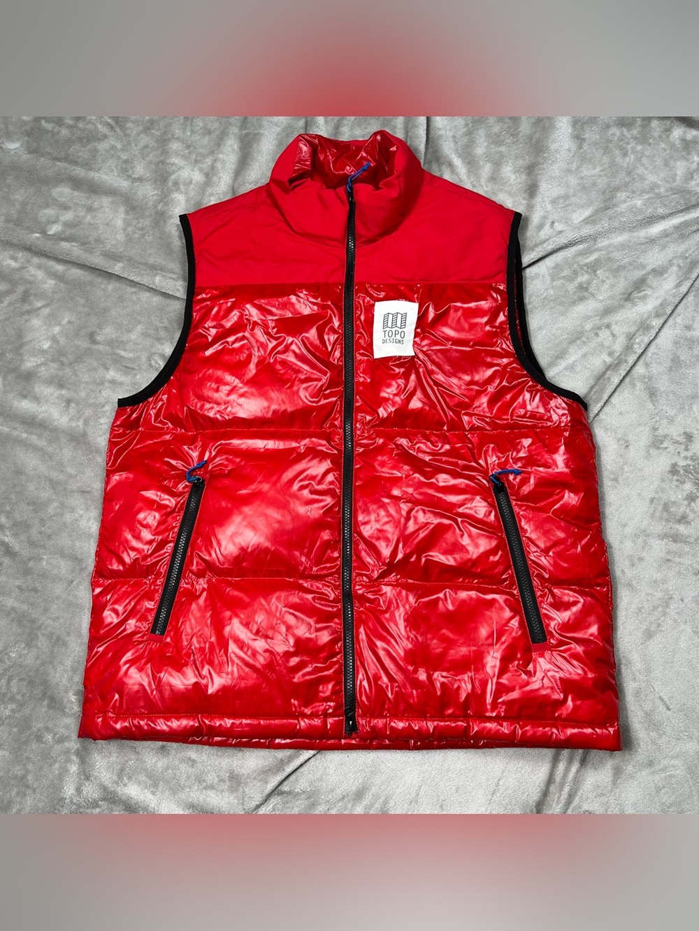 Topo Designs Big Puffer Vest Mens L Red Full Zip Goose Down Nylon